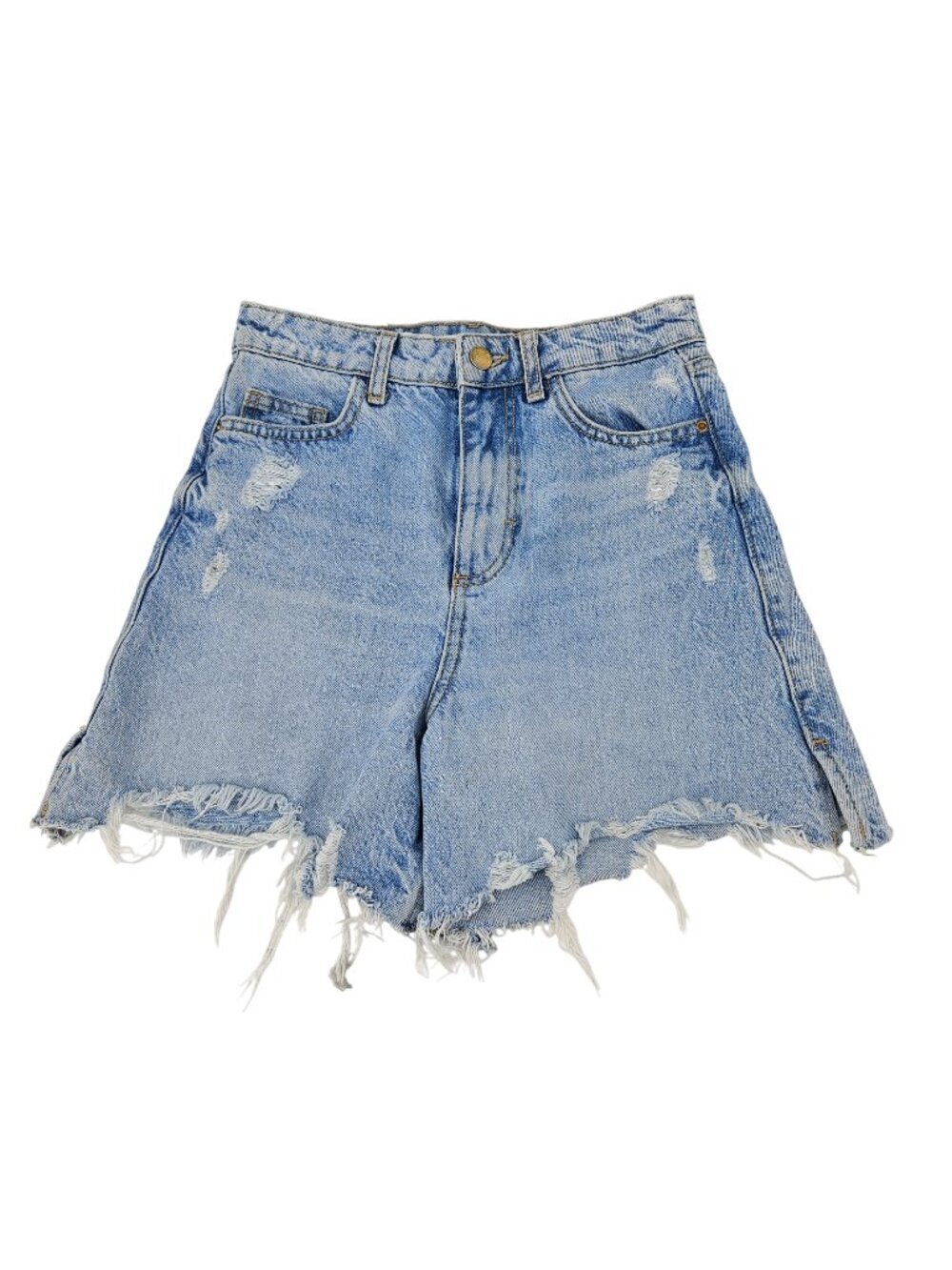 Zara High Rise Distressed Cutoff Denim Shorts Light Wash Women's Size 0 Summer